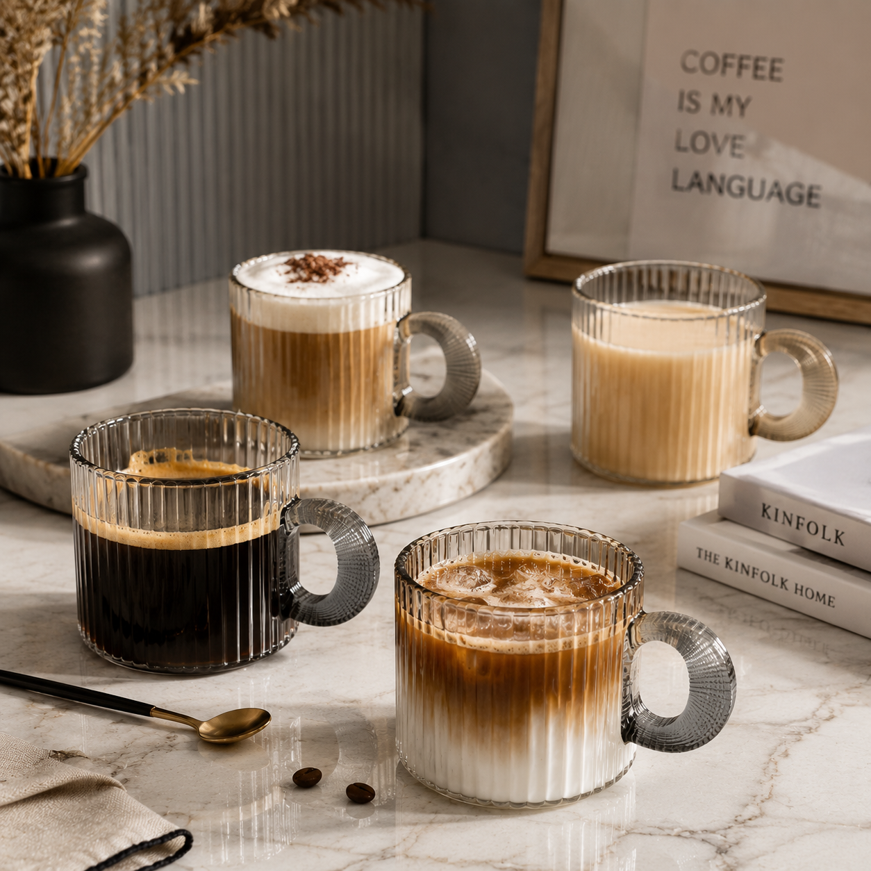 Rivellaro™ Lumeora Ribbed Glass Coffee Cup Collection