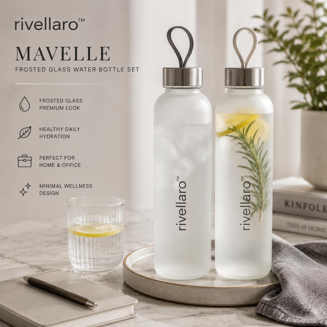 Rivellaro™ Mavelle Frosted Glass Water Bottle Set
